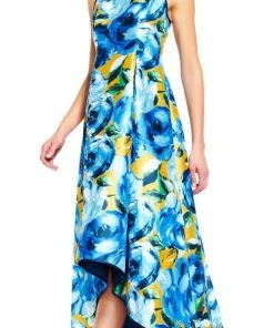 Formal Gowns Adrianna Papell - AP1E201125 Floral Print Pleated Front High Low Dress