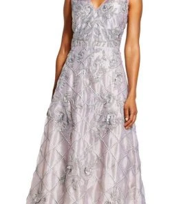 Adrianna Papell - AP1E201287 Beaded V-neck A-line Dress Formal Gowns