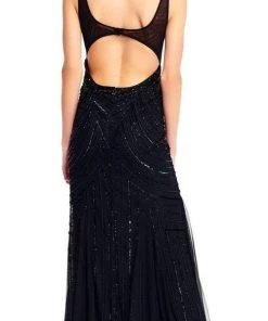 Adrianna Papell - AP1E201343 Illusion Cutout Back Beaded Mesh Gown