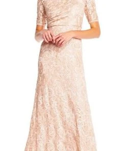 Formal Gowns Adrianna Papell - AP1E201418 Sequin Lace Embroidered Swirl Mesh Dress