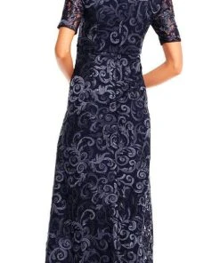 Formal Gowns Adrianna Papell - AP1E201418 Sequin Lace Embroidered Swirl Mesh Dress