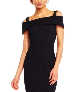 Adrianna Papell - AP1E201555 Embellished Off-shoulder Sheath Dress Cocktail Dresses