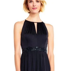 Adrianna Papell - AP1E201701 High Halter Keyhole Cutout Accordion Gown