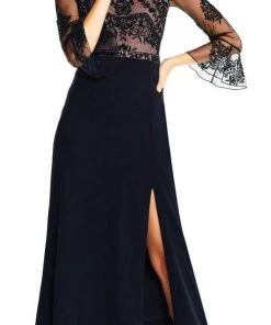 Formal Gowns Adrianna Papell - AP1E201883 Sheer Circular Flounce Sleeve Beaded Gown