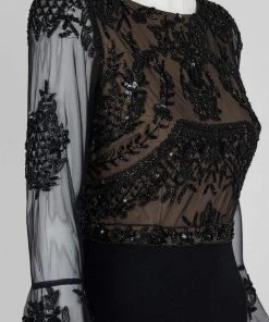 Formal Gowns Adrianna Papell - AP1E201883 Sheer Circular Flounce Sleeve Beaded Gown 9 Formal Gowns Adrianna Papell - AP1E201883 Sheer Circular Flounce Sleeve Beaded Gown