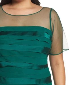 Adrianna Papell - AP1E201931 Sheered Bateau Neck Tiered Dress Formal Gowns