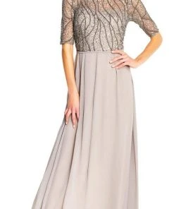 Formal Gowns Adrianna Papell - AP1E202210 Elbow Sleeves Beaded Chiffon Gown