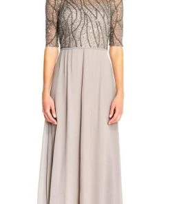Formal Gowns Adrianna Papell - AP1E202210 Elbow Sleeves Beaded Chiffon Gown