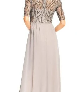 Formal Gowns Adrianna Papell - AP1E202210 Elbow Sleeves Beaded Chiffon Gown