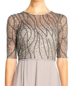Formal Gowns Adrianna Papell - AP1E202210 Elbow Sleeves Beaded Chiffon Gown