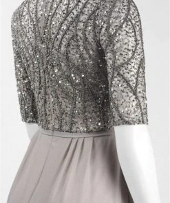 Formal Gowns Adrianna Papell - AP1E202210 Elbow Sleeves Beaded Chiffon Gown