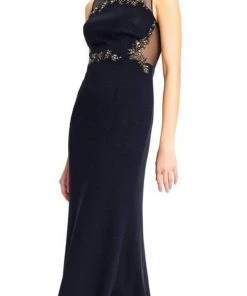 Adrianna Papell - AP1E202366 Metallic Floral Beaded Illusion Gown