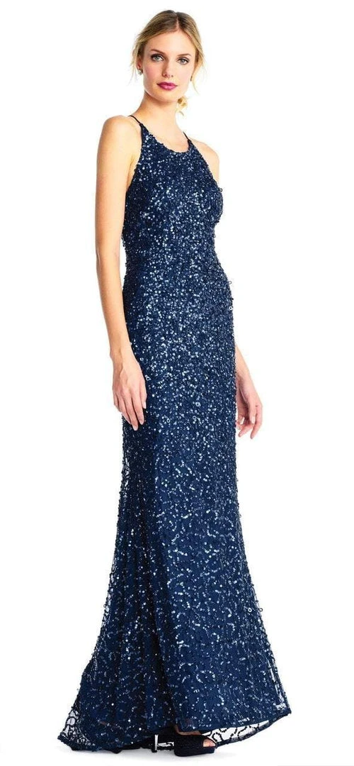 Adrianna Papell - AP1E202438 Crossed String Back Sequined Halter Gown 3 Adrianna Papell - AP1E202438 Crossed String Back Sequined Halter Gown
