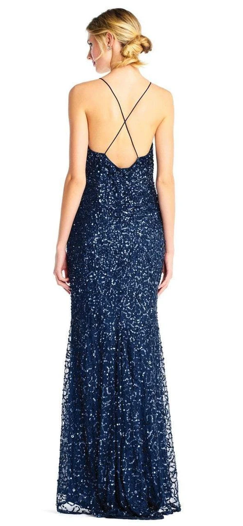 Adrianna Papell - AP1E202438 Crossed String Back Sequined Halter Gown 4 Adrianna Papell - AP1E202438 Crossed String Back Sequined Halter Gown