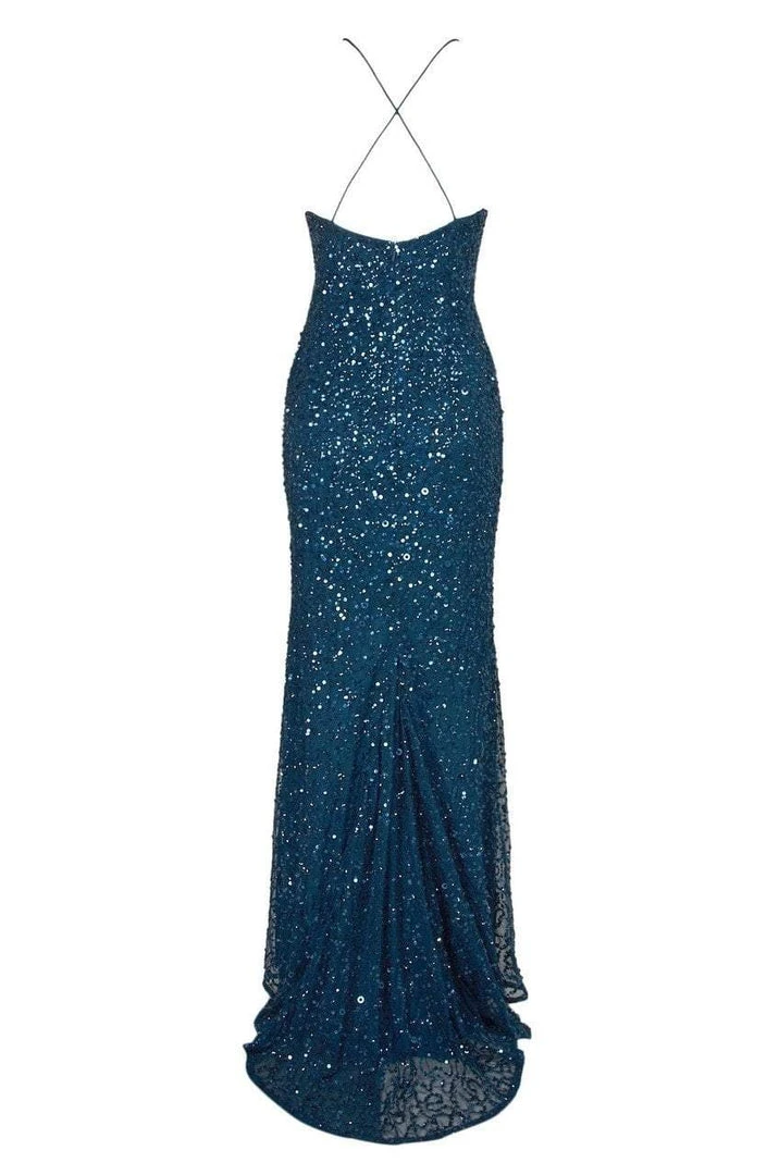 Adrianna Papell - AP1E202438 Crossed String Back Sequined Halter Gown 6 Adrianna Papell - AP1E202438 Crossed String Back Sequined Halter Gown