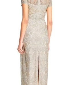 Adrianna Papell - AP1E202688 Lace V-neck Short Sleeves Evening Dress