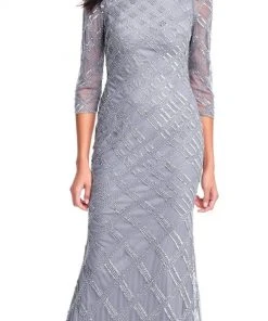 Adrianna Papell - AP1E202919 Beaded Sheer Quarter Length Sleeves Dress