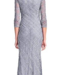 Adrianna Papell - AP1E202919 Beaded Sheer Quarter Length Sleeves Dress