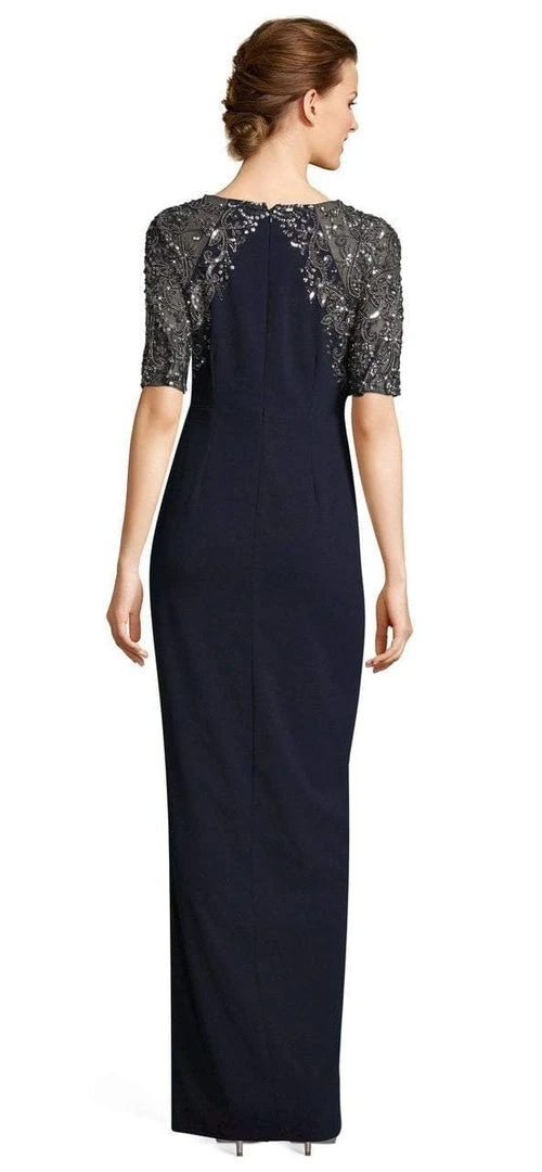 Formal Gowns Adrianna Papell - AP1E202926 Embellished V-Neck Ruffled Evening Gown 4 Formal Gowns Adrianna Papell - AP1E202926 Embellished V-Neck Ruffled Evening Gown