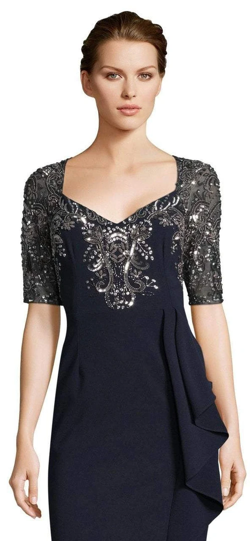 Formal Gowns Adrianna Papell - AP1E202926 Embellished V-Neck Ruffled Evening Gown 3 Formal Gowns Adrianna Papell - AP1E202926 Embellished V-Neck Ruffled Evening Gown