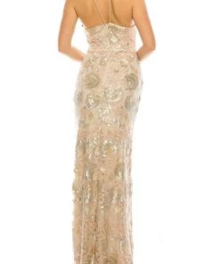 Formal Gowns Adrianna Papell - AP1E202991 Floral Sequined Halter Sheath Dress