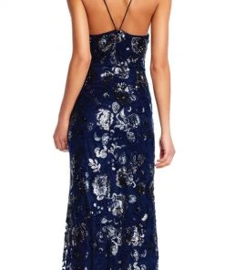 Formal Gowns Adrianna Papell - AP1E202991 Floral Sequined Halter Sheath Dress