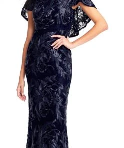 Adrianna Papell - AP1E203078 Embroidered Floral Capelet Evening Gown