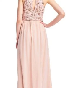 Adrianna Papell - AP1E203111 Bedazzled Halter Chiffon A-line Dress