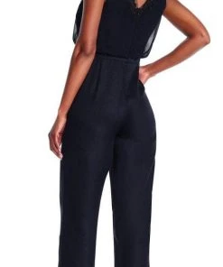 Adrianna Papell - AP1E203142 Beaded V-neck Chiffon Jumpsuit Plus Size Dresses