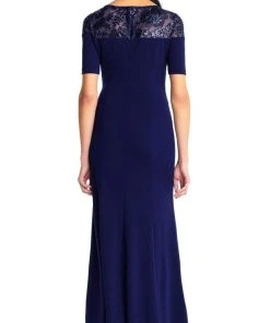 Adrianna Papell - AP1E203244 Short Sleeve Illusion Floral Crepe Dress