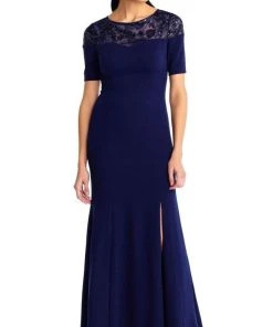 Adrianna Papell - AP1E203244 Short Sleeve Illusion Floral Crepe Dress