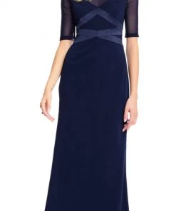 Formal Gowns Adrianna Papell - AP1E203438 Sheer Quarter Length Sleeve Sheath Dress