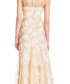 Adrianna Papell - AP1E203566 Floral Sheer Bateau Trumpet Dress