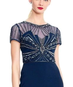 Formal Gowns Adrianna Papell - AP1E203646 Beaded Sheer Short Sleeve Trumpet Dress