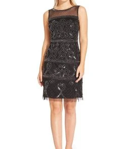 Adrianna Papell - AP1E203952 Beaded Illusion Sheath Cocktail Dress Cocktail Dresses