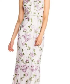 Adrianna Papell - AP1E204015 Floral Embroidered Bateau Sheath Dress