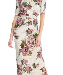 Adrianna Papell - AP1E204019 Floral Jacquard Dress With Slit