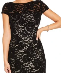 Adrianna Papell - AP1E204098 Floral Lace Cap Sleeve Sheath Dress Cocktail Dresses