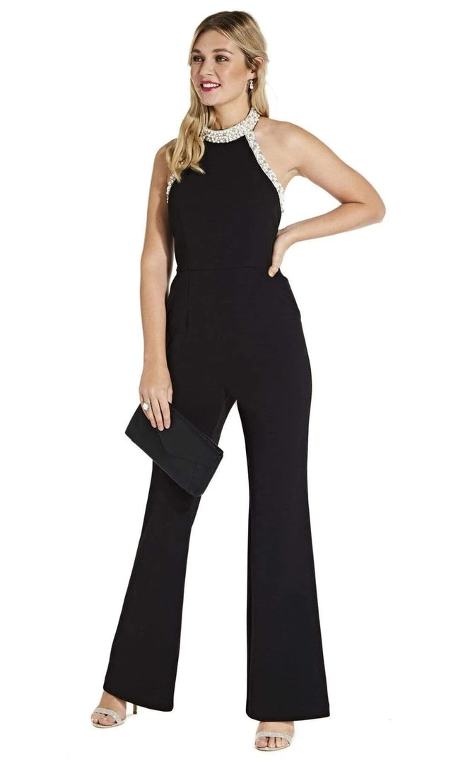 Adrianna Papell - AP1E204372 Pearl Beaded High Halter Jumpsuit 4 Adrianna Papell - AP1E204372 Pearl Beaded High Halter Jumpsuit