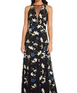 Adrianna Papell - AP1E204822 Embroidered Floral Long Sheath Dress
