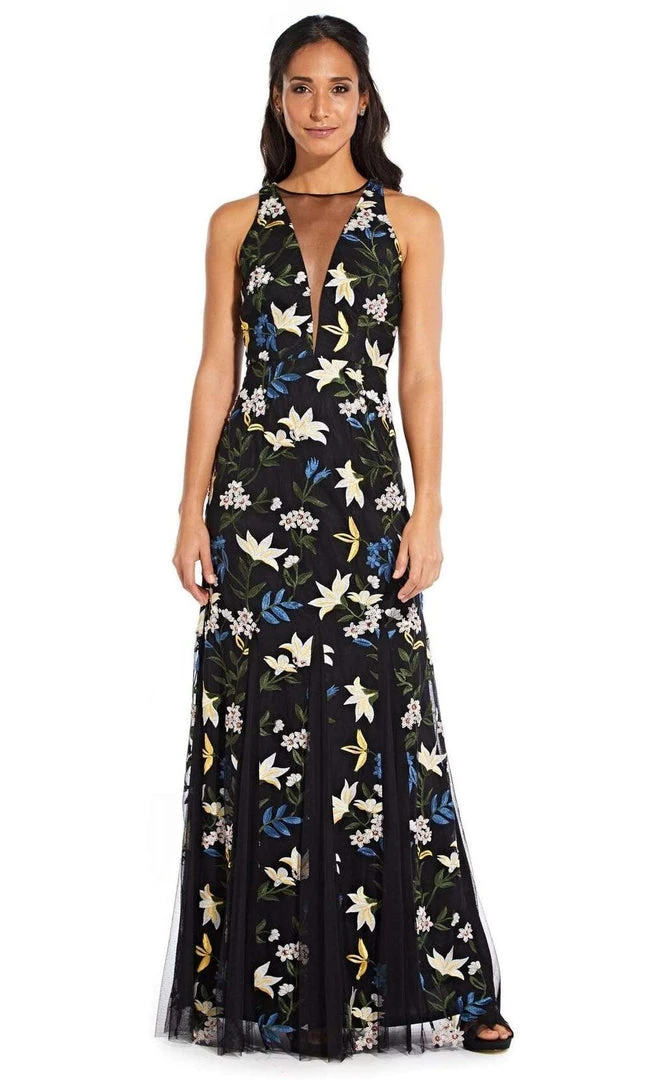 Adrianna Papell - AP1E204822 Embroidered Floral Long Sheath Dress 3 Adrianna Papell - AP1E204822 Embroidered Floral Long Sheath Dress