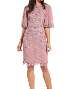 Adrianna Papell - AP1E205102 Flutter Sleeve Bedazzled Body Con Dress Cocktail Dresses