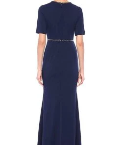 Adrianna Papell - AP1E205117 Embellished Panel Trumpet Crepe Dress Formal Gowns