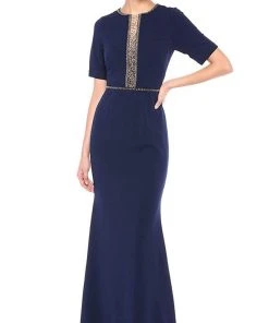 Adrianna Papell - AP1E205117 Embellished Panel Trumpet Crepe Dress Formal Gowns