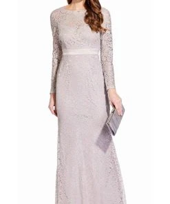 Adrianna Papell - AP1E205128 Lace Long Sleeve Fitted Dress Formal Gowns