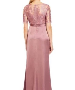 Formal Gowns Adrianna Papell - AP1E205141 Embroidered Bateau Satin Sheath Dress