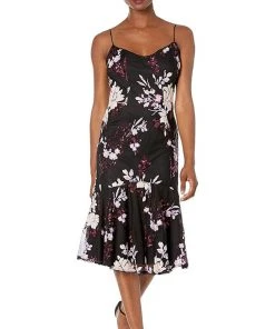 Adrianna Papell - AP1E205209 Tea Length Floral Sequined Trumpet Dress Cocktail Dresses