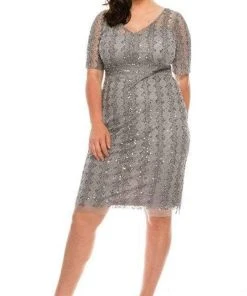 Cocktail Dresses Adrianna Papell - AP1E205393 Illusion V-Neck Sheath Dress