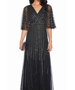 Adrianna Papell - AP1E205631 Long Sequined Mesh A-Line Dress