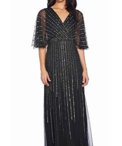 Adrianna Papell - AP1E205631 Long Sequined Mesh A-Line Dress
